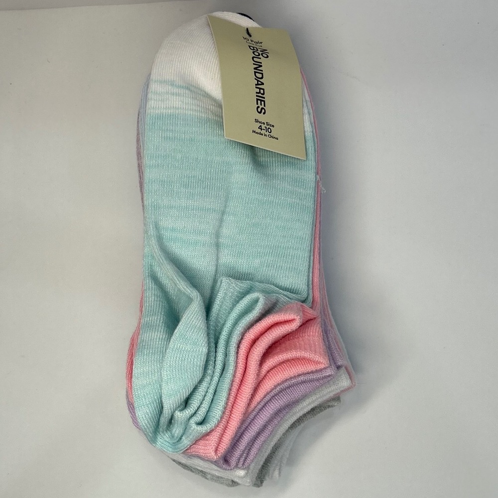 No Boundaries 10 Pair Low Cut Socks Multi Color Pastel Shoe Size 4-10 New